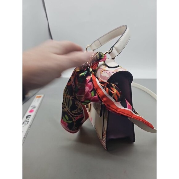 Aldo Shoulder  handbag women Floral Purple With Scarf New - Picture 4 of 8